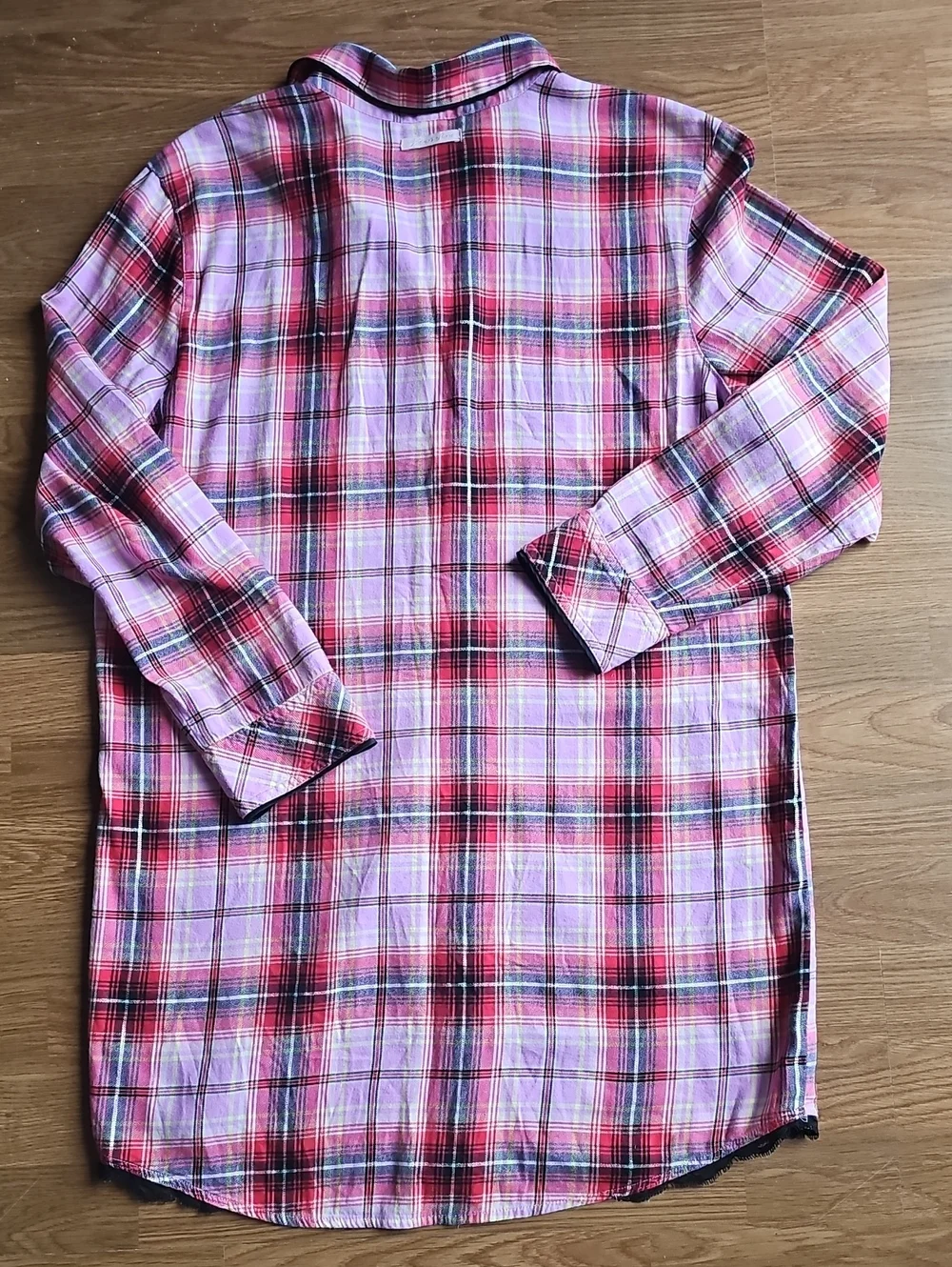 Victoria's Secret Long Slv Button Front Pink Red Plaid Flannel Sleep Dress Med